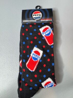 Pepsi Black Crew Socks with Red & Blue drink Cans with Dot Pattern unisex novelt